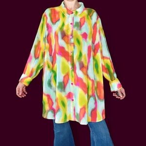 Brandis Dress Out Loud Colorful Abstract Sheer Button Down Shirt